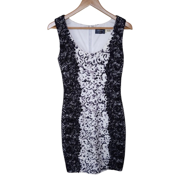 Guess Black White Lace Overlay Sleeveless Body Con Mini Dress - Picture 8 of 11